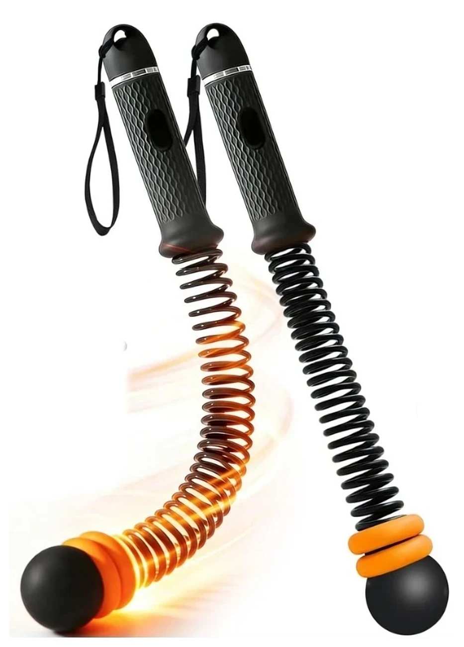Pair of AROVIB cordless battle ropes: rubber grips, steel springs and weighted heads